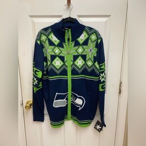 NEW NFL Officially Licensed Seattle Seahawks Ugly XMAS Split logo Jacket Sweater